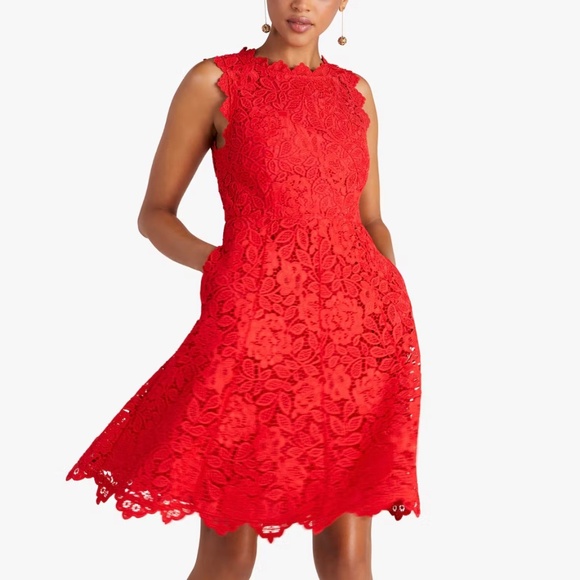 Kate Spade Red Floral Lace Cocktail Dress Size 0 - Picture 9 of 10
